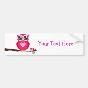 Pink Owl on Tree Branch Bumper Sticker