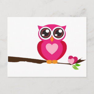 Pink Owl on Tree Branch Postcard