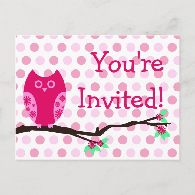 Pink Owl Postcard Baby Shower Invitations (Front)