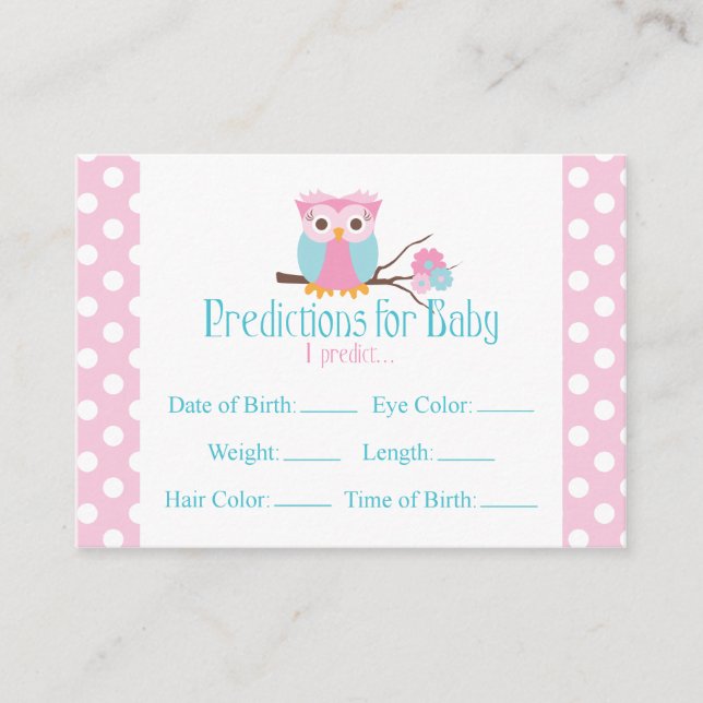 Pink Owl Predictions Baby Shower Card Large (Front)
