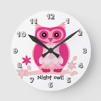 Pink owl round clock