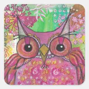 Pink Owl Square Sticker