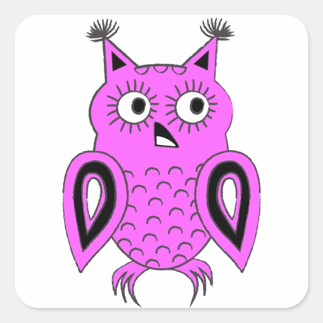 Pink Owl Square Sticker (Front)