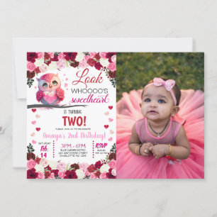 Pink Owl Sweetheart Valentine's Birthday Photo Invitation