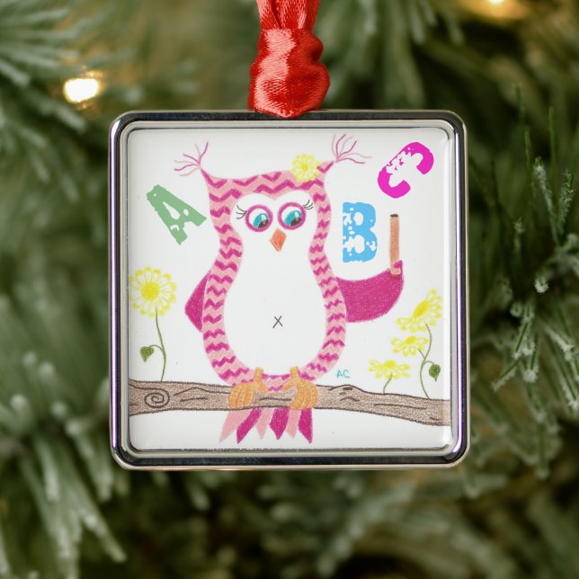 Pink owl teacher premium ornament . (Tree)