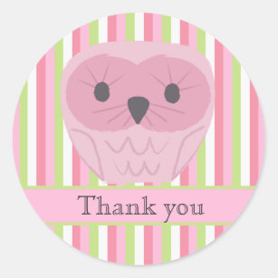 Pink Owl Thank You Label Sticker