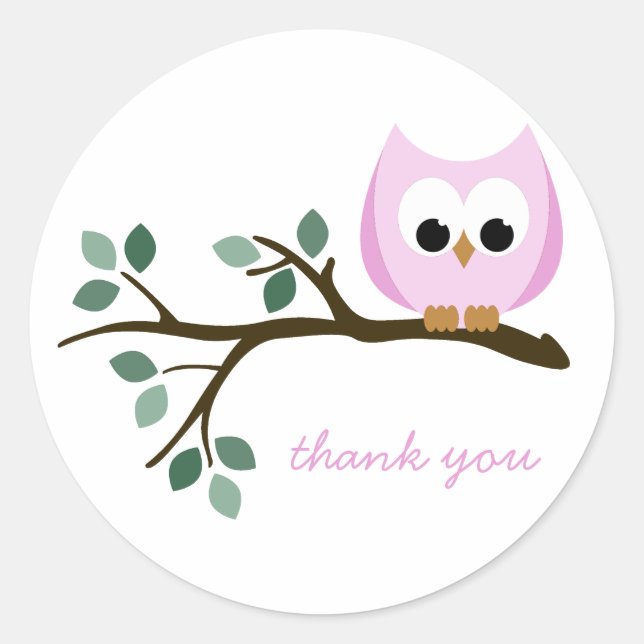 Pink Owl Thank You Stickers (Front)