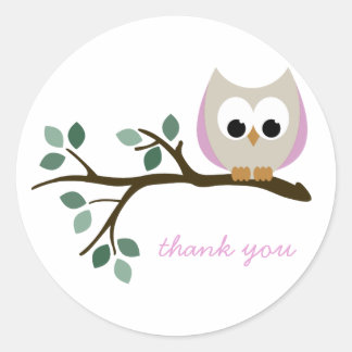 Pink Owl Thank You Stickers