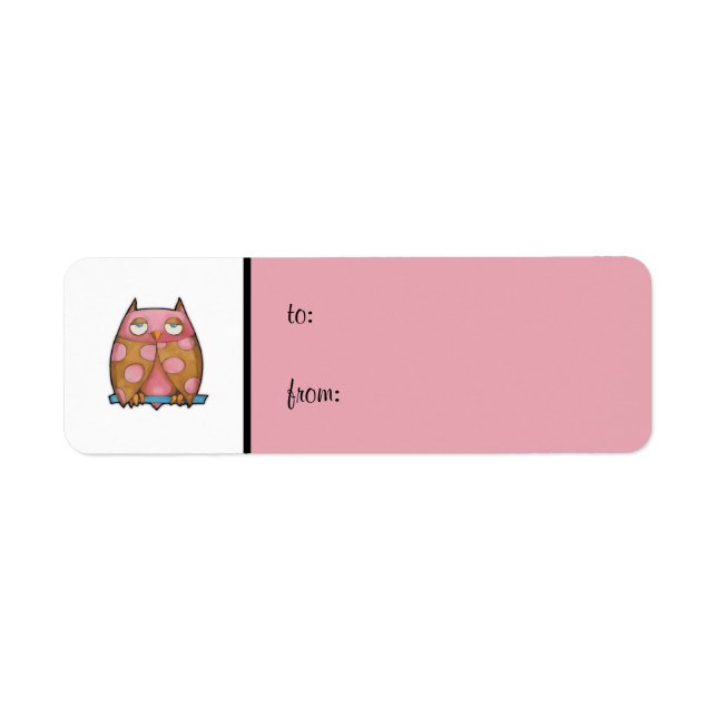 Pink Owl white pink small Gift Tag Label (Front)
