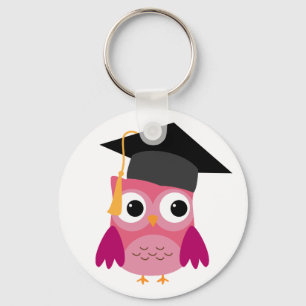 Pink Owl with Graduation Cap Keychain