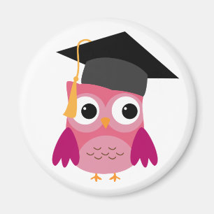 Pink Owl with Graduation Cap Magnet