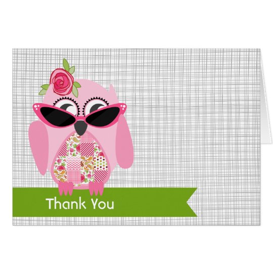 Pink Owl With Sunglasses Thank You Card