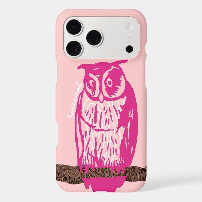 Pink Owl Wood Grain Pattern Choose Your Colour (Back)