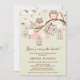 Pink Owls and Birdcages Bridal Shower Invitation