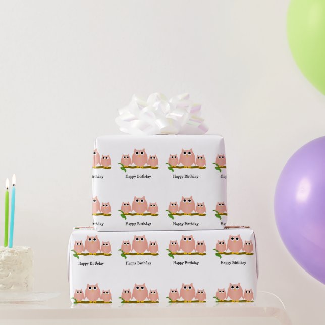 Pink Owls Design Birthday Gift Wrapping Paper (Party Gifts)