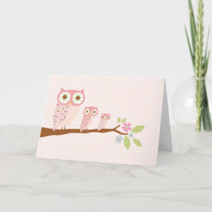 Pink Owls in a Row card