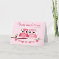 Pink Owls, Pink Hearts, Lesbian Wedding Congrats