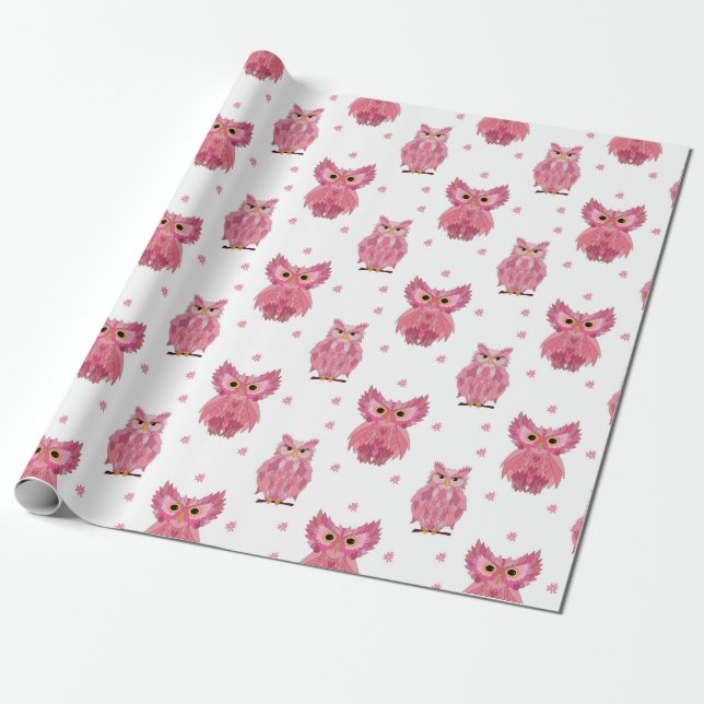  Pink Owls Wrapping Paper (Unrolled)