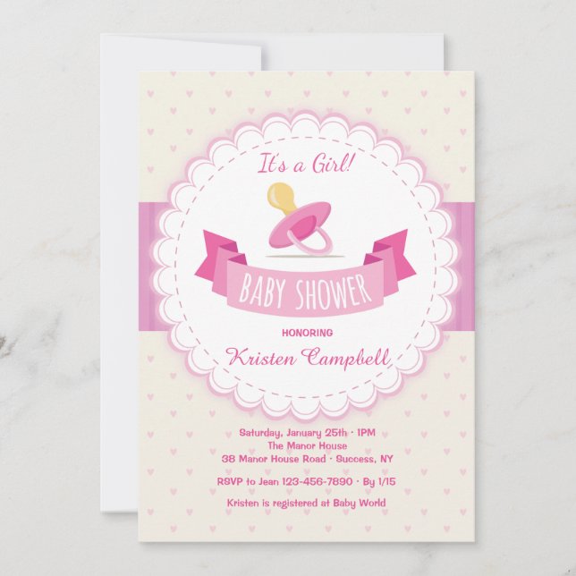 Pink Pacifier Baby Shower Invitation (Front)