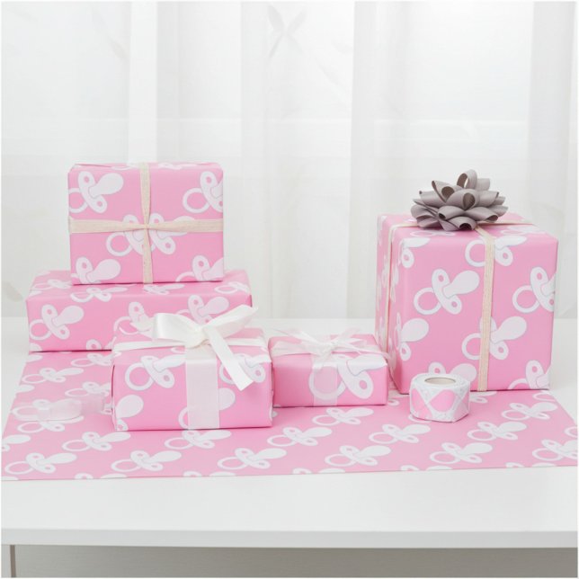 Pink Pacifier for Newborn Baby Girl, Baby Shower Wrapping Paper (Creator Uploaded)