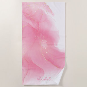 Pink Paint and Glitter Pattern Personalised Beach Towel