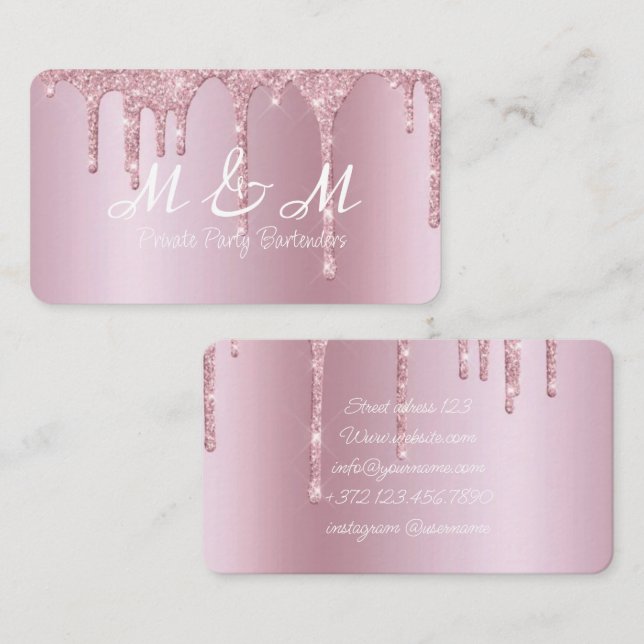 Pink Paint Glitter Drips Liquid Gradient Business Card (Front/Back)