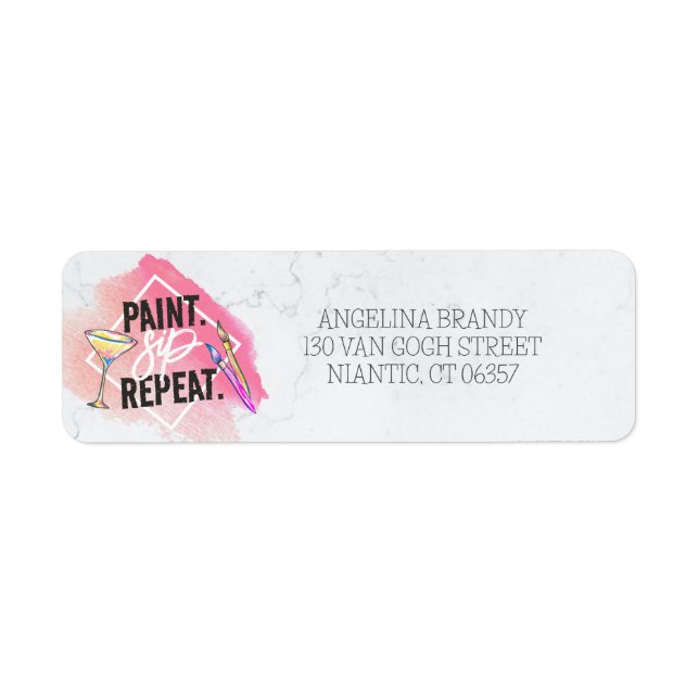 Pink Paint & Sip Bachelorette Party Return Address Label (Front)