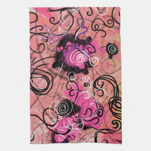 Pink Paint Splatter Abstract Modern Floral Tea Towel