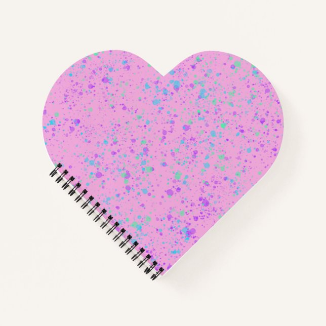 Pink Paint Splatter Heart Shaped Notebook (Front)