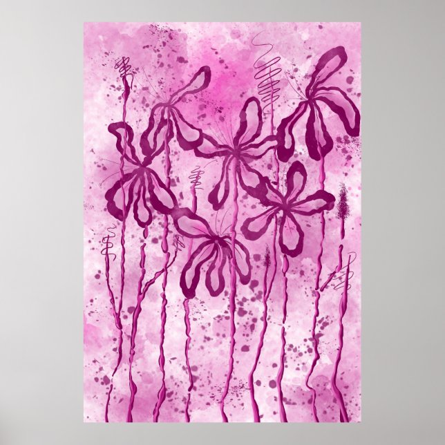 Pink Paint Splatter & Lilies Poster (Front)