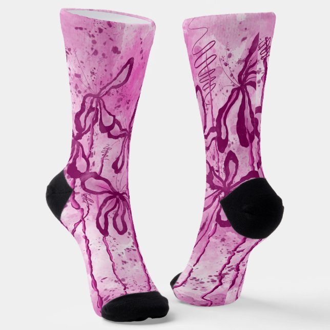 Pink Paint Splatter & Lilies Socks (Angled)