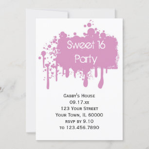 Pink Paint Sweet 16 Birthday Party Invitation