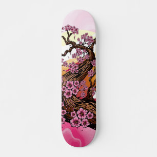 Pink Paint Wave Cherry Blossom Sunset Japanese Skateboard