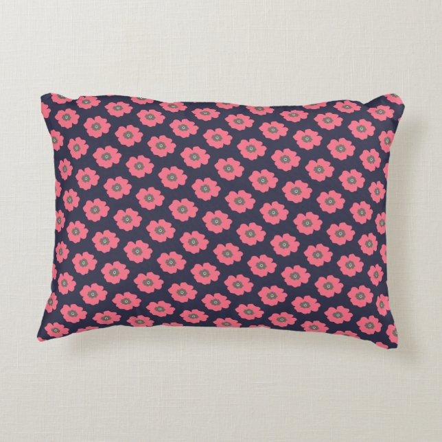 Pink Paint Whimsical Flower Pattern Decorative Cushion (Back)