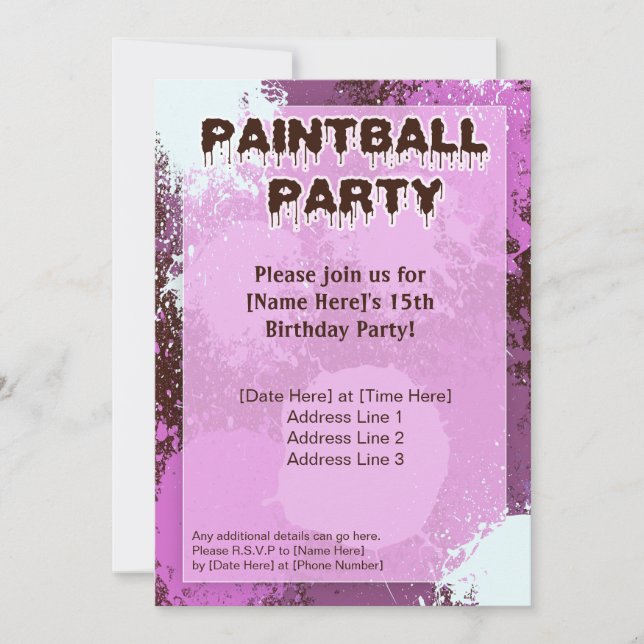 Pink Paintball Party Invite (Front)