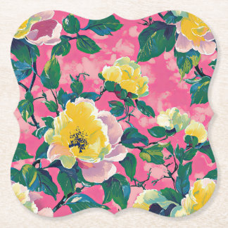 Pink Painted Chinoiserie Floral Paper Coaster