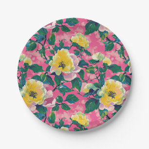 Pink Painted Chinoiserie Floral Paper Plate