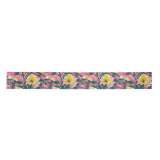 Pink Painted Chinoiserie Floral Satin Ribbon