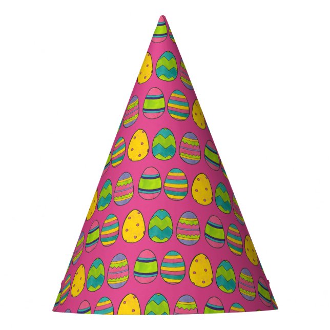 Pink Painted Colourful Easter Basket Egg Hunt Eggs Party Hat (Front)