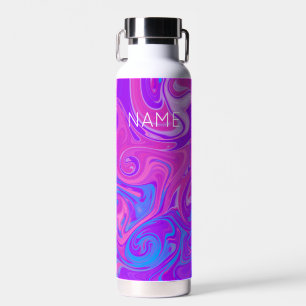 Pink Painted Marble Swirls NAME Abstract Art Water Bottle