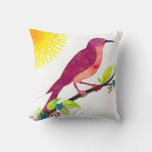 Pink Painted Nightingale Accent Throw Pillow