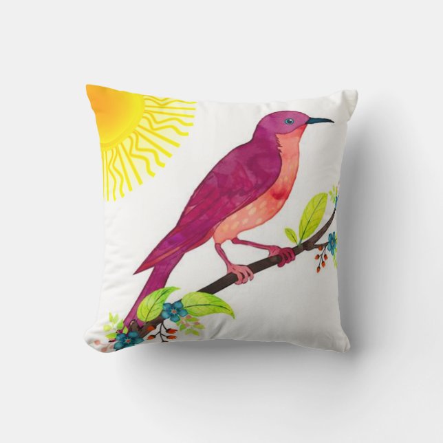 Pink Painted Nightingale Accent Throw Pillow (Front)