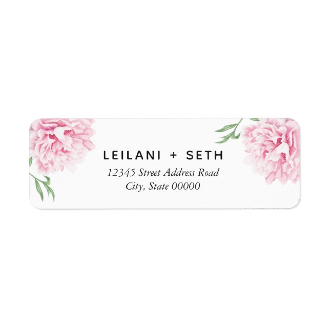 Pink Painted Peony Floral | Wedding Return Address Label (Front)