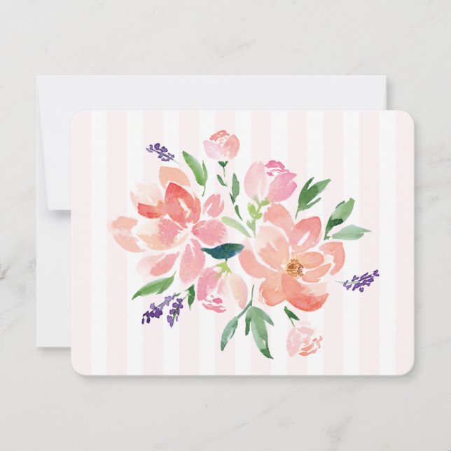 Pink Painted Peony Striped  Card (Front)