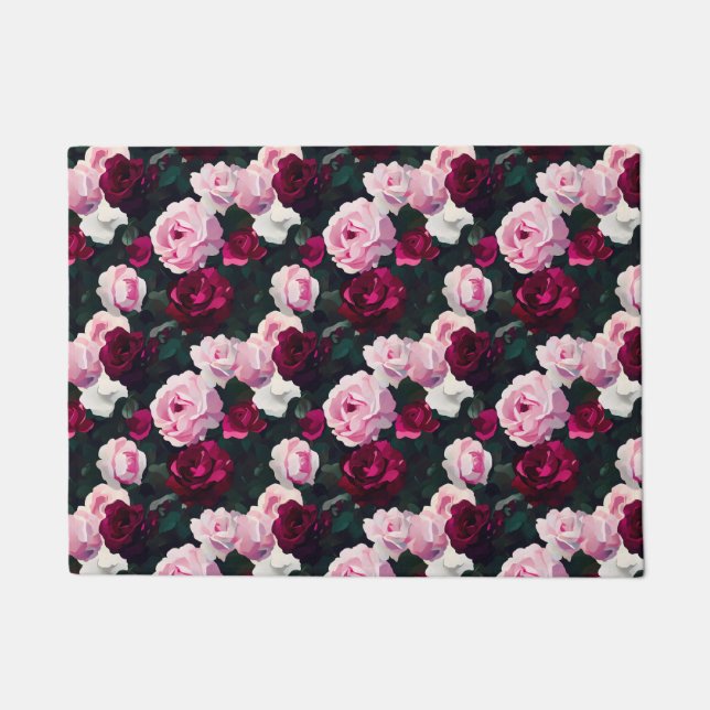 Pink Painted Roses Doormat (Front)
