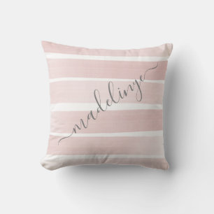 Pink Painted Stripes with Grey Name Personalised Cushion