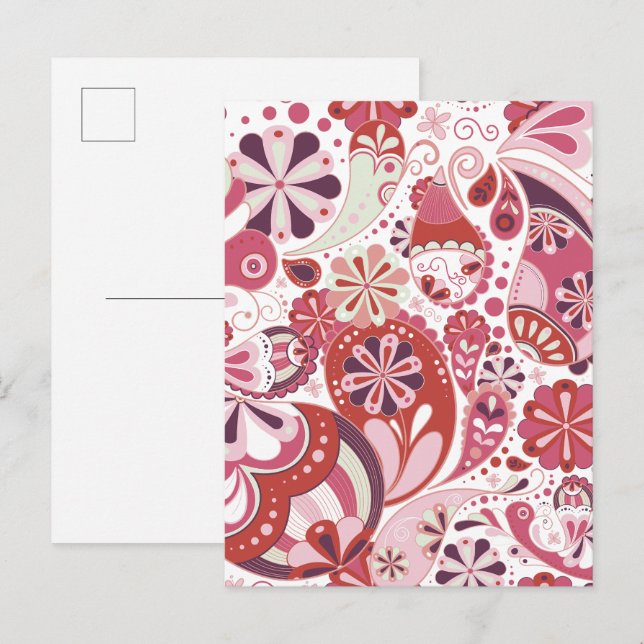 Pink paisley background postcard (Front/Back)