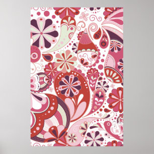 Pink paisley background poster