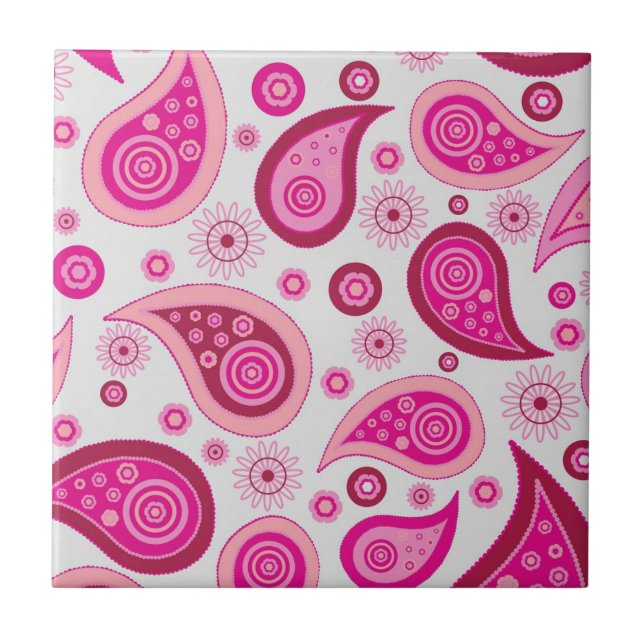 Pink Paisley Boho Pattern Ceramic Tile (Front)