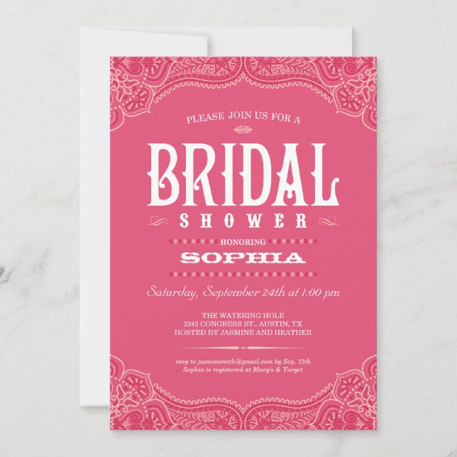 Pink Paisley Cowgirl Bridal Shower Invitations (Front)